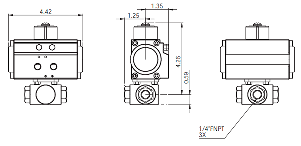 3-Way 1000lb Stainless Steel Ball Valve Diagram