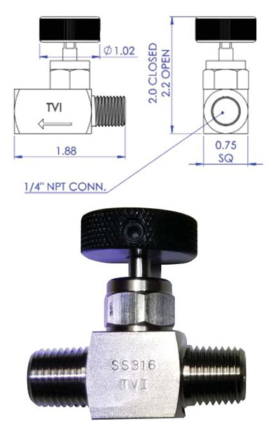 Stainless Steel Mini Valves with PEEK™ Seats - 1/4" NPT Male to Female